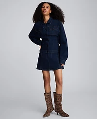 Kenneth Cole Women's Corset Waist Denim Trucker Jacket