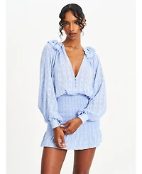 Miss Circle Women Zahari Blue Smock Bottom Balloon Sleeve Mini Dress