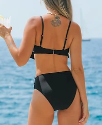 Cupshe Women's Ruffled Back Hook Stitching Bikini Sets