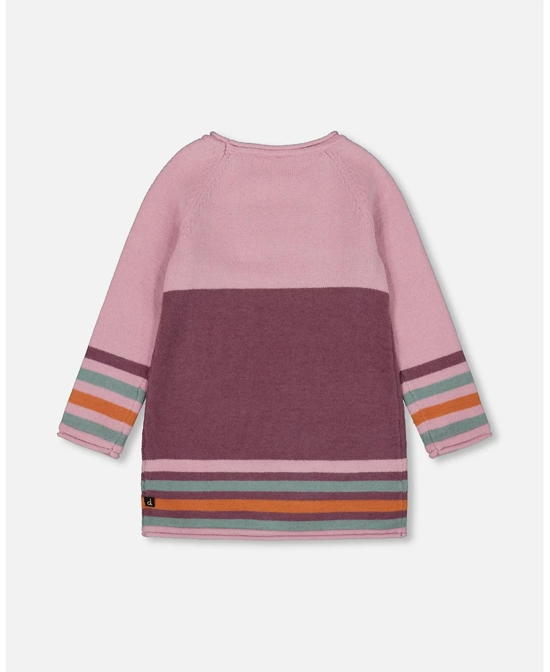 Deux par Baby Girl Knitted Dress Dusty Pink with Cat