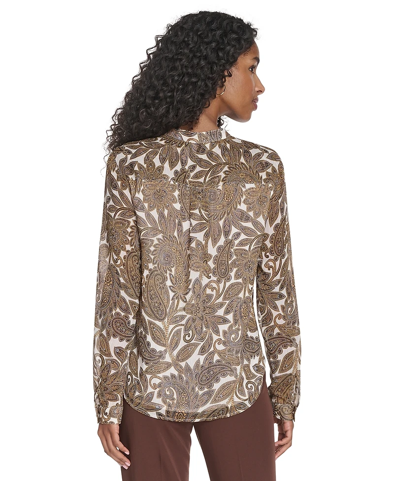 Tommy Hilfiger Women's Paisley Ruffle Long Sleeve Blouse