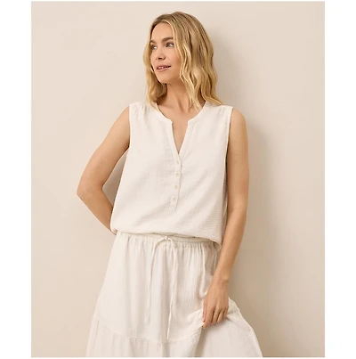 Pact Women's Organic Cotton Coastal Double Gauze Henley Tank