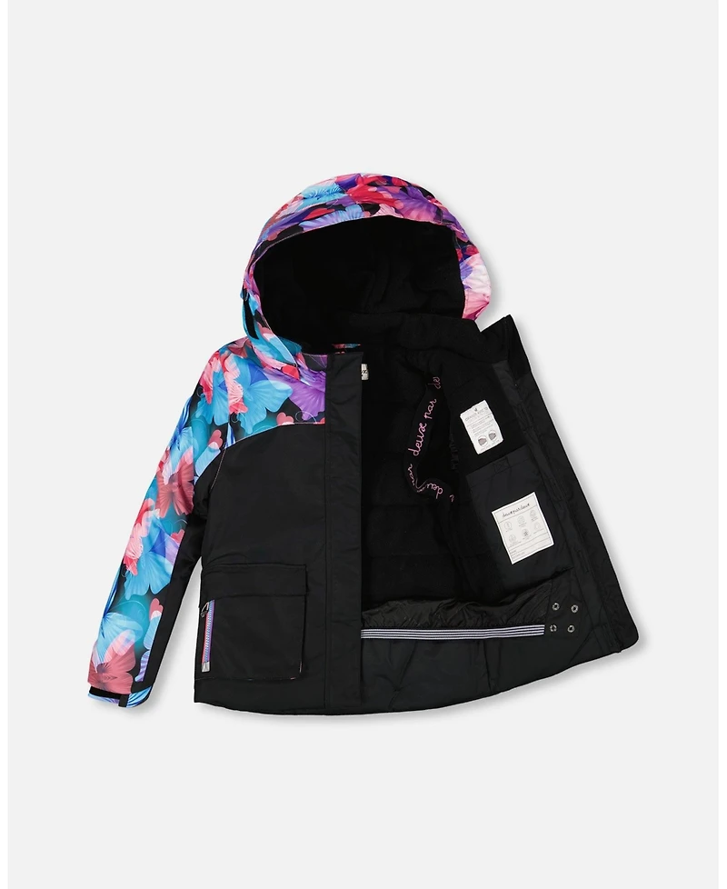 Deux par Big Girls Two-Piece Play Snowsuit Black Butterfly Print