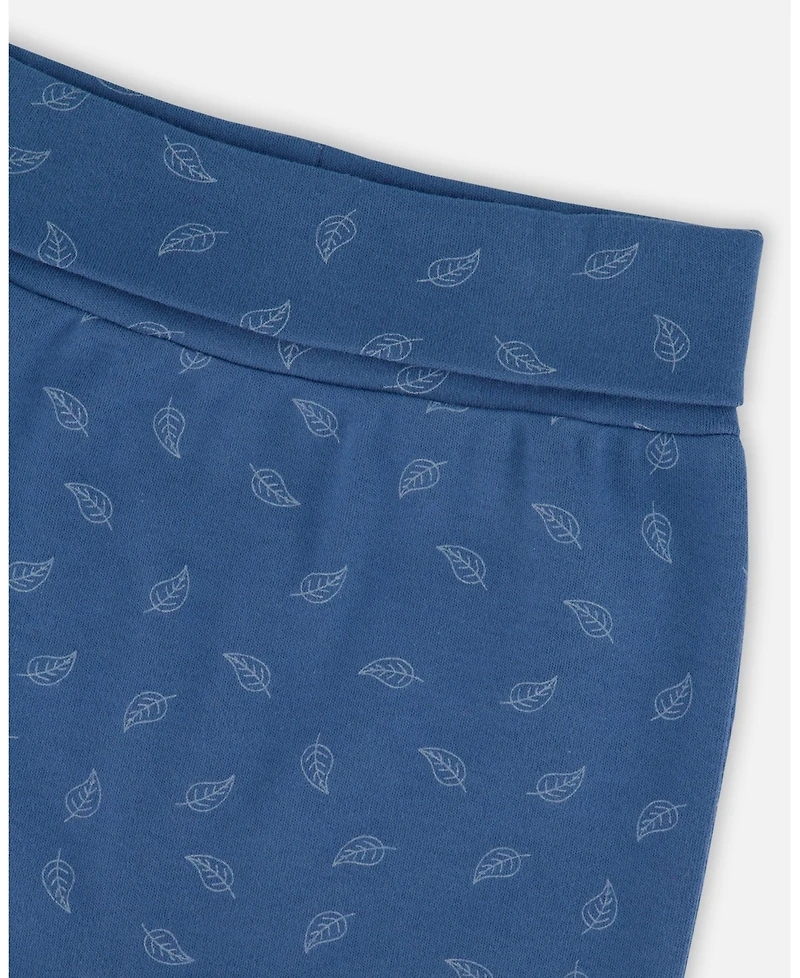 Deux par Baby Boy Cotton Evolutive Pants Blue Printed Leaves