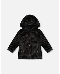 Deux par Girl Bear Faux Fur Coat Black with Gold Polka Dots - Toddler|Child