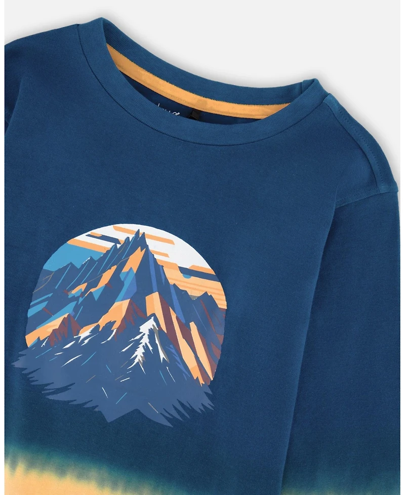 Deux par Boy Long Sleeve Cotton Gradient Jersey Tee Dark Teal