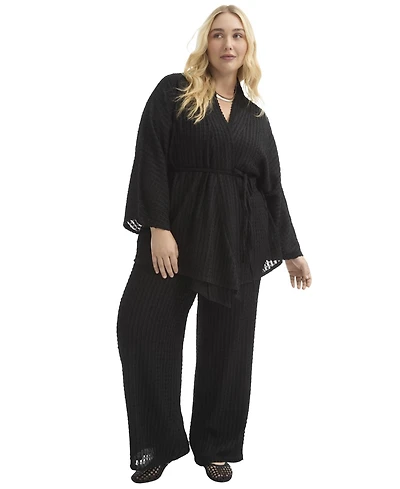 June + Vie Women's Tie Waist Knitted Kimono