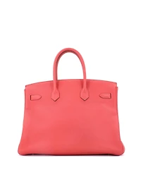 Pre-Owned Hermes Birkin 35 Handbag Pink Clemence with Palladium Hardware