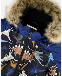 Deux par Boy One-Piece Play Snowsuit Black Dinosaur Print - Child