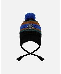 Deux par Boy Lined Peruvian Knit Pompom Hat Black, Blue and Brown - Toddler|Child