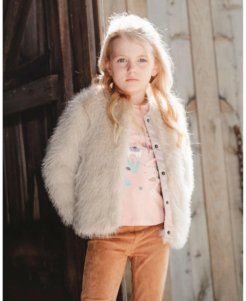 Deux par Girl Short Faux Fur Coat Beige