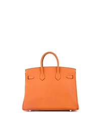 Pre-Owned Hermes Birkin 25 Handbag Orange Epsom with Palladium Hardware