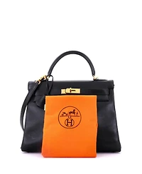 Pre-Owned Hermes Kelly 32 Handbag Black Gulliver with Gold Hardware