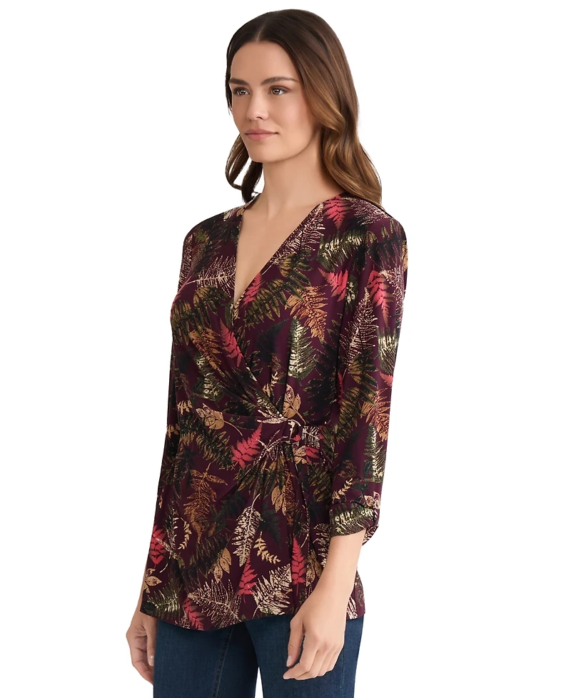 Jones New York Women's Long Sleeve D-Ring Closure Wrap Top