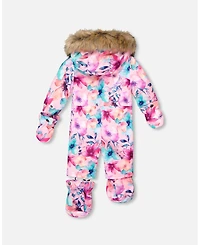Deux par Baby Girl One-Piece Play Snowsuit Designed for Car Seat Pink Watercolor Flower Print - Baby|Toddler