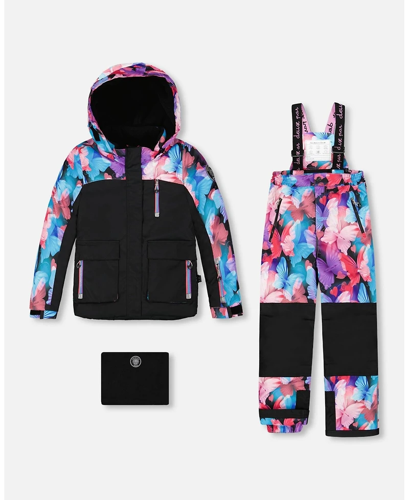 Deux par Girl Two-Piece Play Snowsuit Black Butterfly Print - Toddler|Child