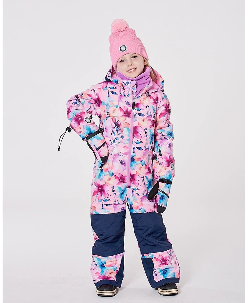 Deux par Big Girls One-Piece Teknik Snowsuit Pink Watercolor Flower Print