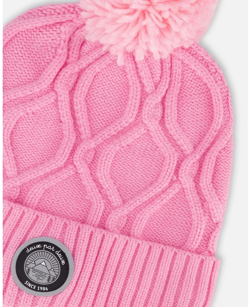 Deux par Baby Girls Lined Knit Pompom Hat Pink