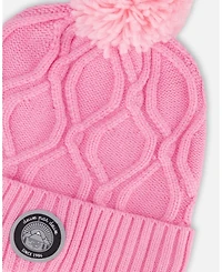 Deux par Baby Girls Lined Knit Pompom Hat Pink