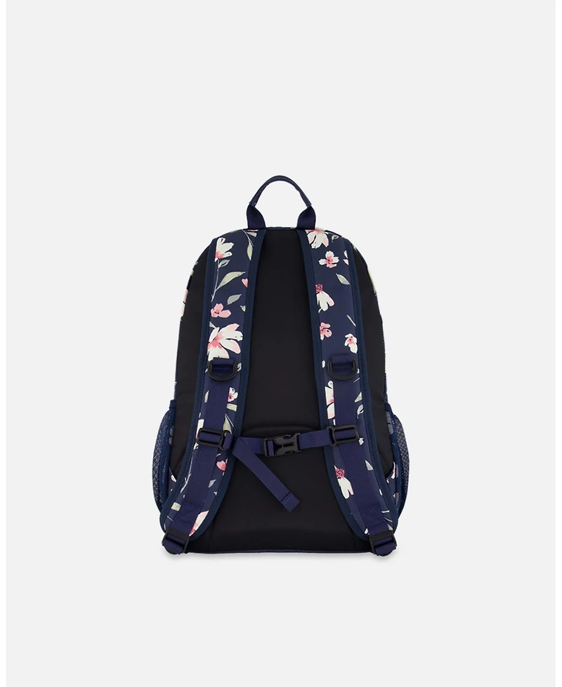 Deux par Deux Girl Kids Backpack Navy Flower Print - Toddler|Child