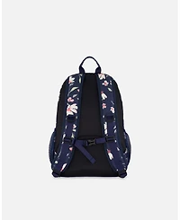 Deux par Deux Girl Kids Backpack Navy Flower Print - Toddler|Child