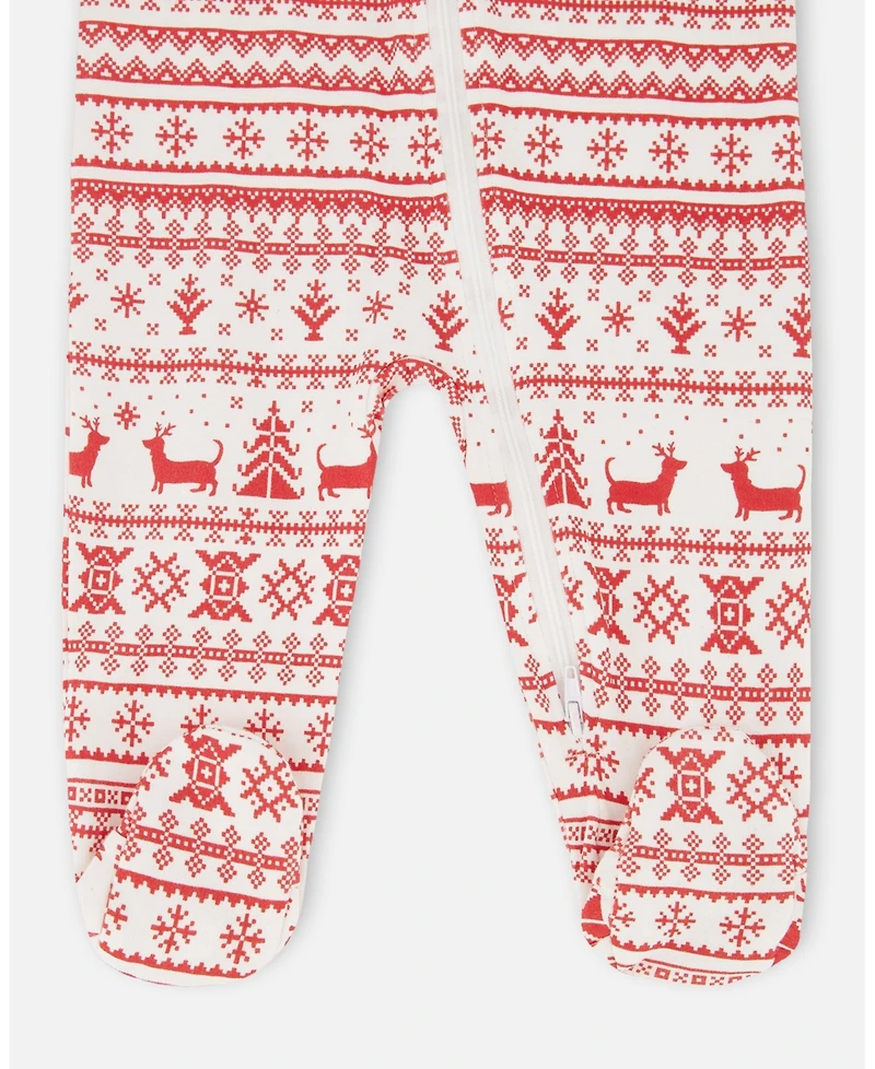 Deux par Baby Unisex Cotton One-Piece Pajamas Red and White Fairisle