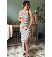 Pinkblush Maternity Beige Striped Knit Fitted Sleeveless Maxi Dress
