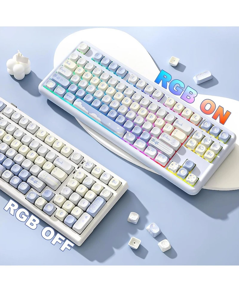 Yunzii 132 Keys Moa Keycaps, Dye-Sublimation Pbt Custom Keycap Set, Cute Bear Customized Pattern Keycaps for Mx Switches Mechanical Gaming Keyboard