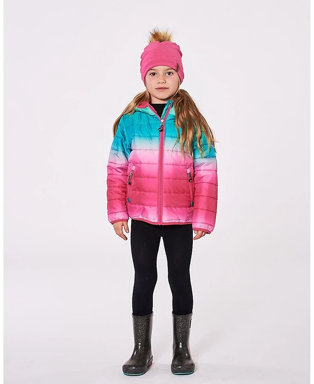 Deux par Girl Quilted Mid-Season Jacket Green and Pink Gradient