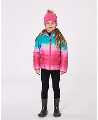 Deux par Girl Quilted Mid-Season Jacket Green and Pink Gradient