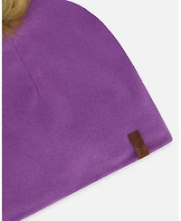 Deux par Deux Baby Girls Mid-Season Jersey Removable Pompom Hat Lavender