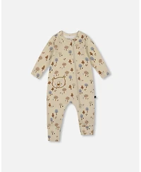 Deux par Deux Baby Boy Cotton Zipped Romper Beige Tree Print - Baby