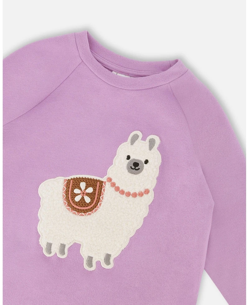 Deux par Toddler Girls Super Soft Brushed Jersey Tunic Purple with Lama - Toddler|Child