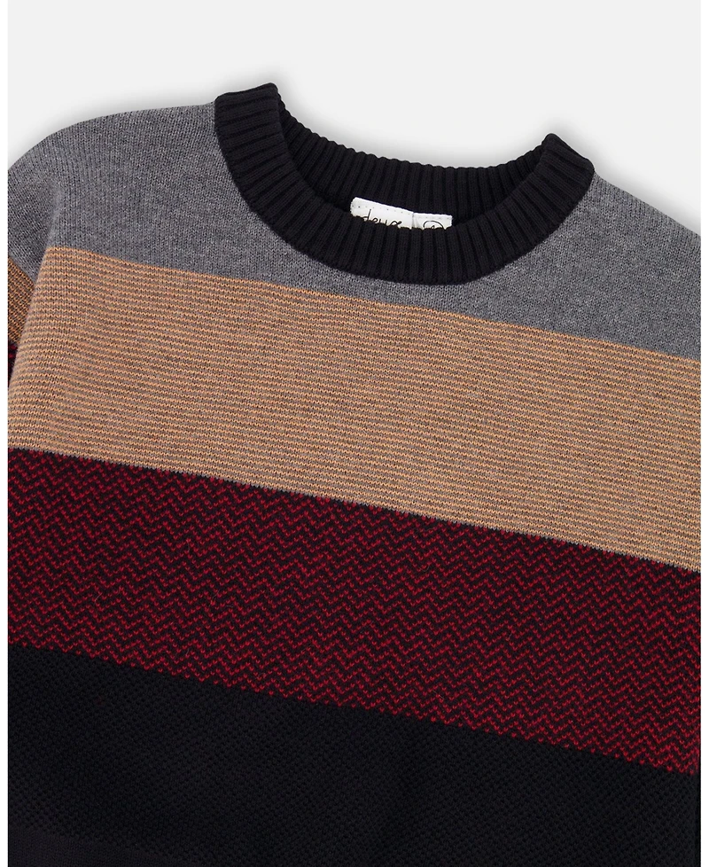 Deux par Baby Boy Color Block Knit Sweater Red and Black