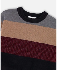 Deux par Baby Boy Color Block Knit Sweater Red and Black