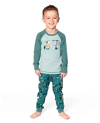 Deux par Toddler Boys Two-Piece Cotton Pajama Set Teal Construction Print - Toddler|Child