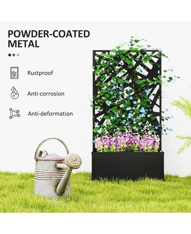 Outsunny Metal Raised Garden Bed with Privacy Screen Outdoor Planter Box