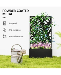 Outsunny Metal Raised Garden Bed with Privacy Screen Outdoor Planter Box