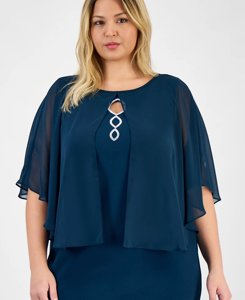Connected Plus Cape Overlay Dress