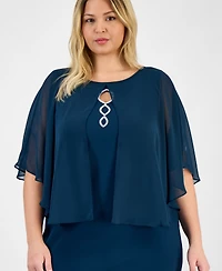 Connected Plus Cape Overlay Dress