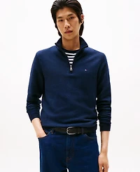 Tommy Hilfiger Men's Pima Cotton Cashmere Two-Tone Zip Mock Neck Sweater