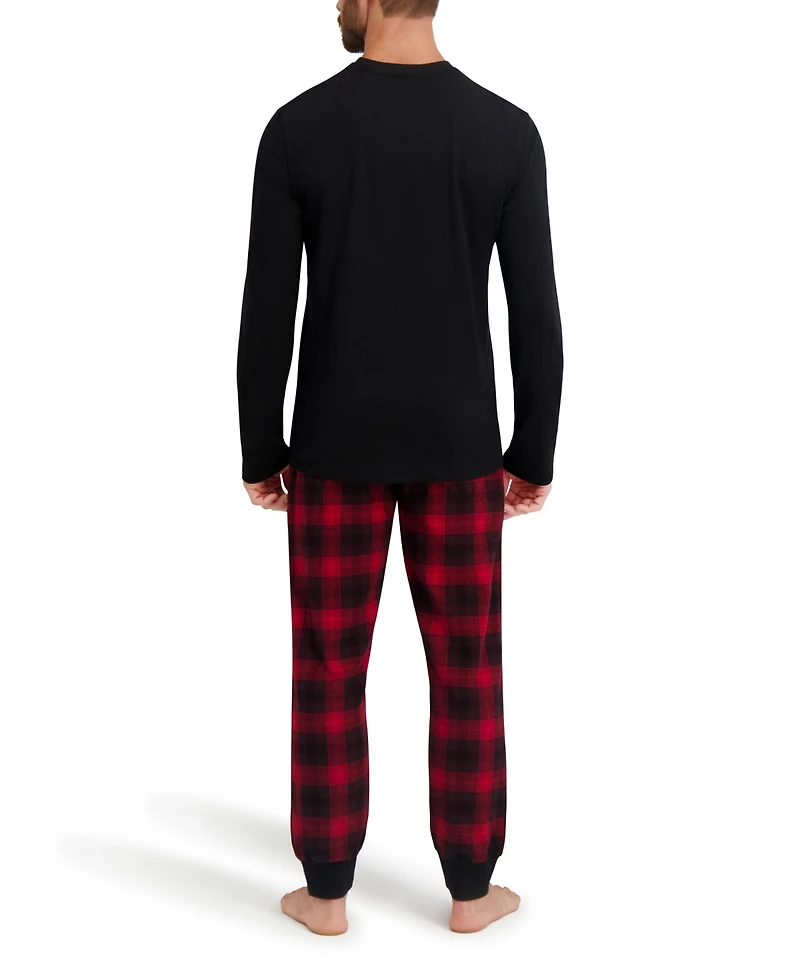 Hanes Men's Long Sleeve Crew Flannel Sleep Set
