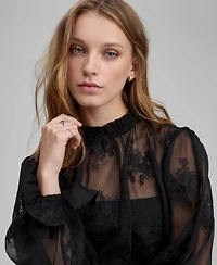 And Now This Women's Embroidered Sheer High-Neck Blouse, Macy's Exclusive