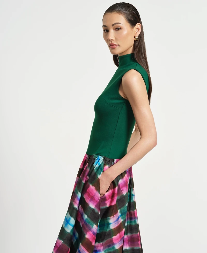 Isaac Mizrahi Women's Sleeveless Ponte Combo Midi Dress