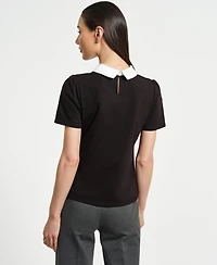 Isaac Mizrahi Women's Satin Bow Neck Peter Pan T-Shirt