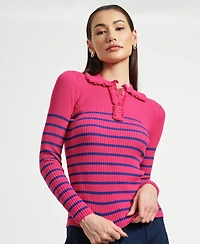 Isaac Mizrahi Women's Ruffle Neck Henley Sweater