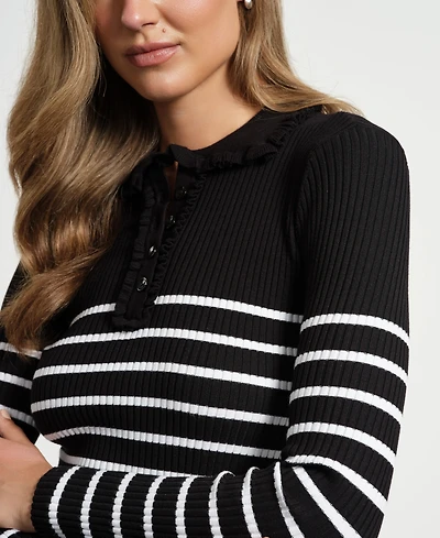 Isaac Mizrahi Women's Ruffle Neck Henley Sweater