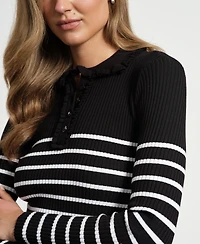 Isaac Mizrahi Women's Ruffle Neck Henley Sweater