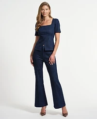 Isaac Mizrahi Women's Square Neck Seamed Denim Top