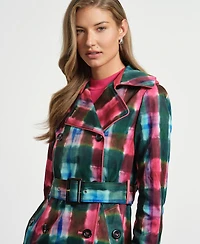 Isaac Mizrahi Women's Plaid Trench Coat